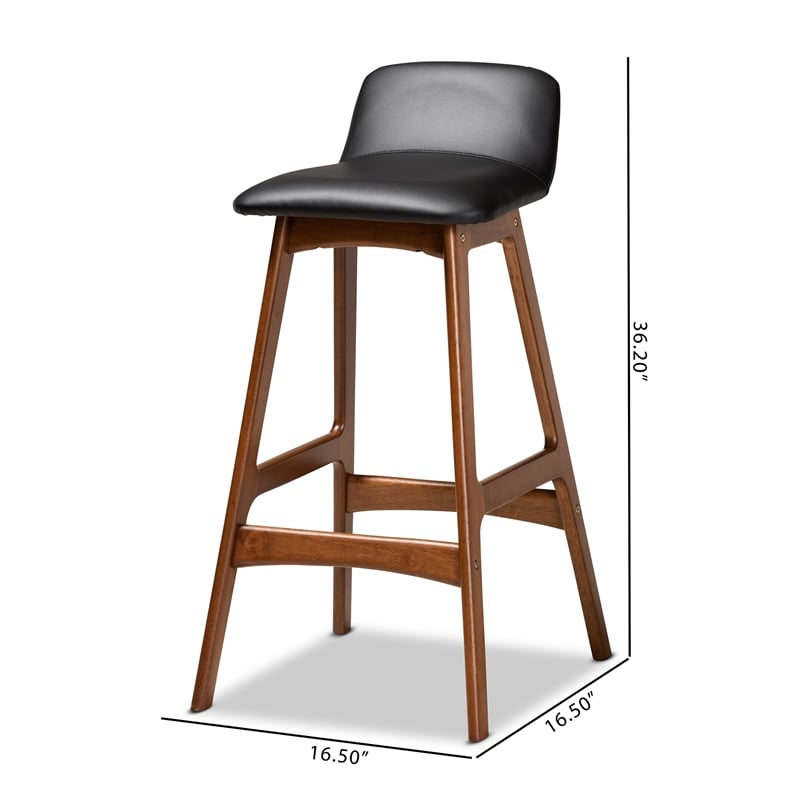 Bowery Hill Black Upholstered and Brown Finished Wood 2-Piece Bar Stool Set