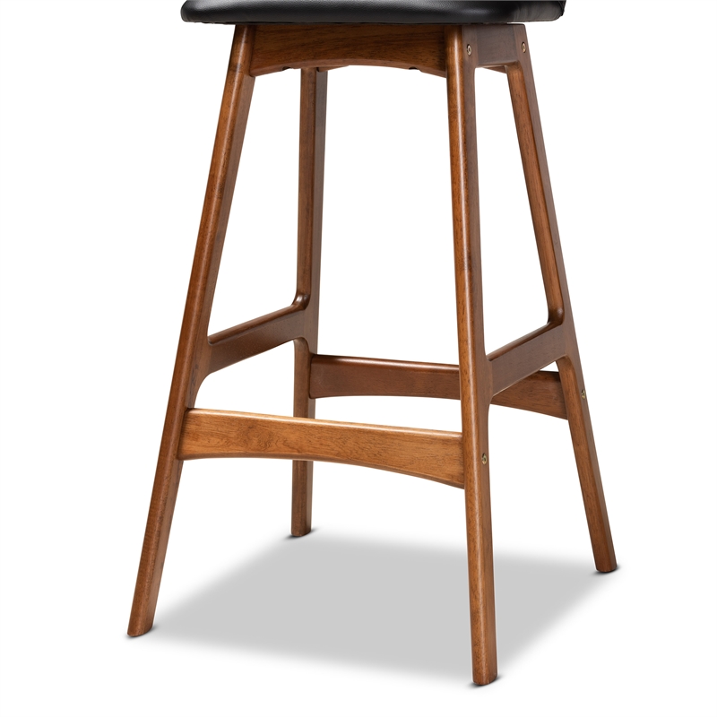 Bowery Hill Black Upholstered and Brown Finished Wood 2-Piece Bar Stool Set