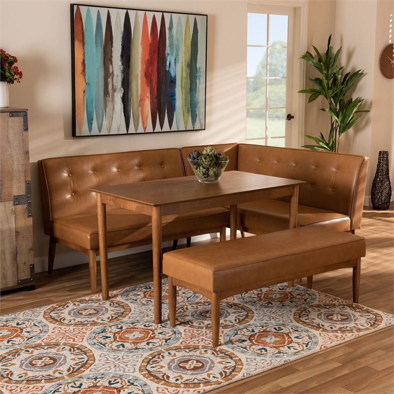 Bowery Hill Faux Leather Upholstered and Walnut Finished 4-Piece Dining Set