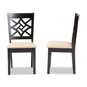 Bowery Hill Sand Upholstered and Brown Finished Wood 2-Piece Dining Chair Set