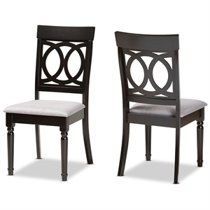 Bowery Hill Grey Upholstered and Brown Finished Wood 2-Piece Dining Chair Set