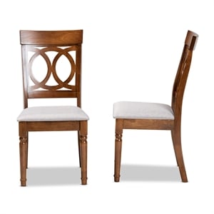 Bowery Hill Grey Upholstered and Brown Finished Wood 2-Piece Dining Chair Set