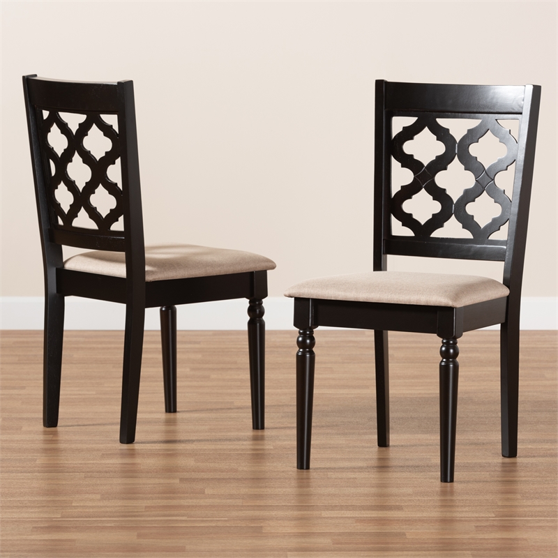 Bowery Hill Upholstered Seat Wood Dining Chair in Brown and Sand (Set of 2)