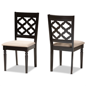 Bowery Hill Upholstered Seat Wood Dining Chair in Brown and Sand (Set of 2)