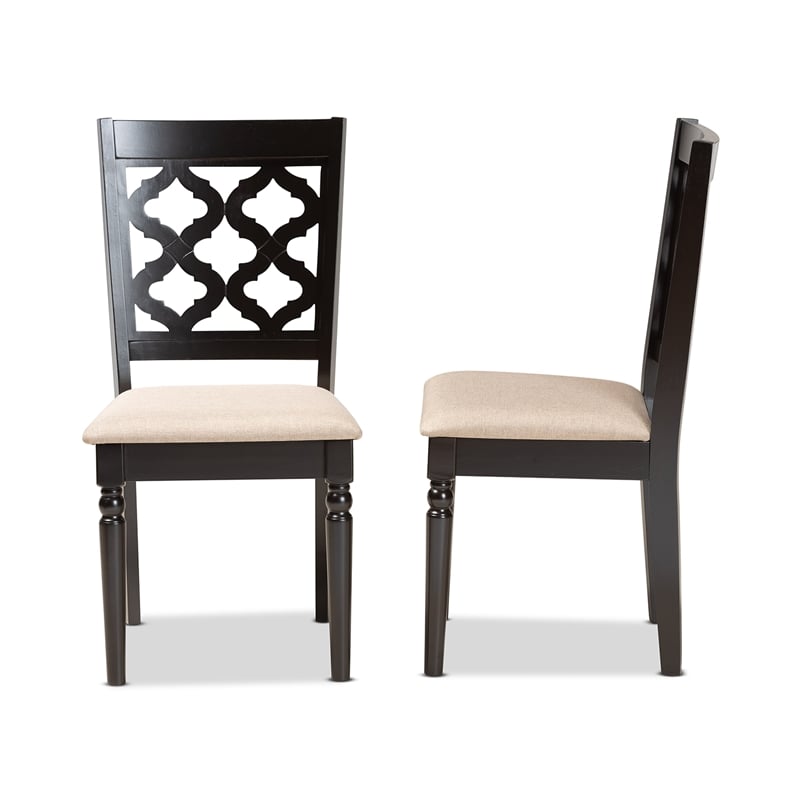 Bowery Hill Upholstered Seat Wood Dining Chair in Brown and Sand (Set of 2)