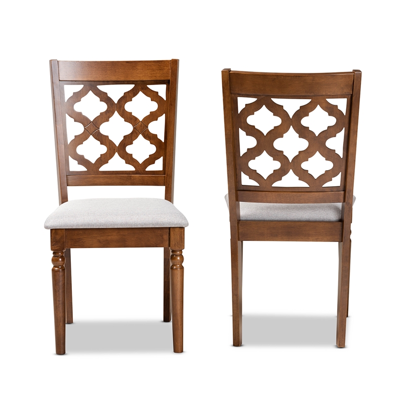 Bowery Hill Grey Upholstered and Brown Finished Wood 2-Piece Dining Chair Set