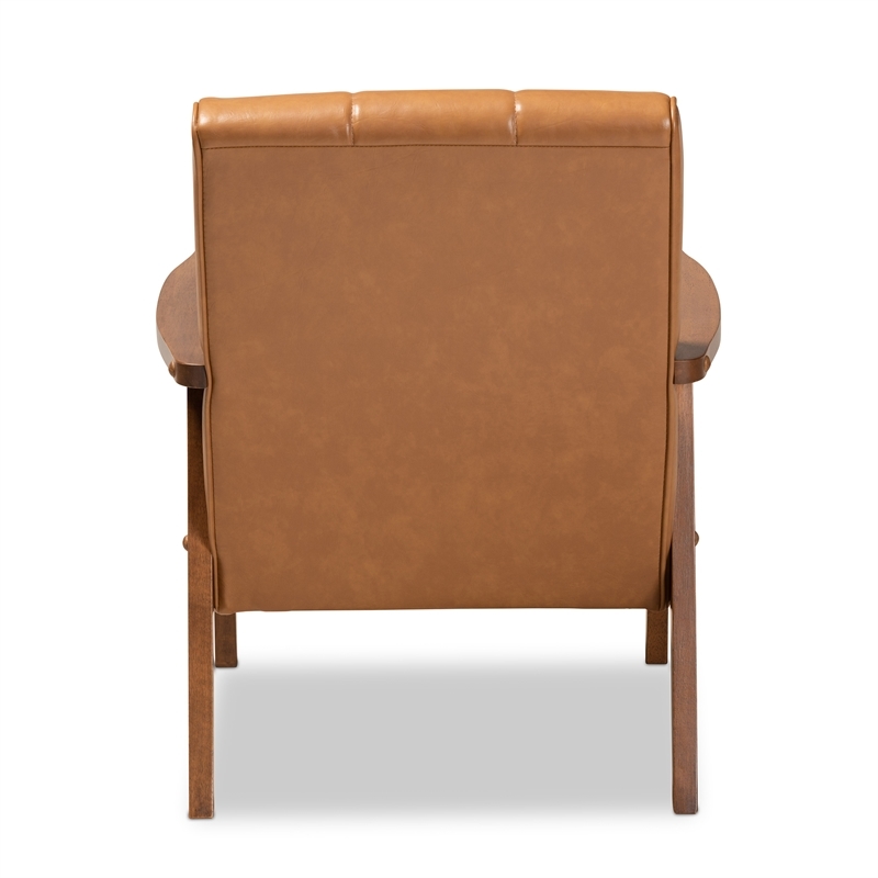 Bowery Hill Mid-Century Wood/Faux Leather Office Chair in Brown
