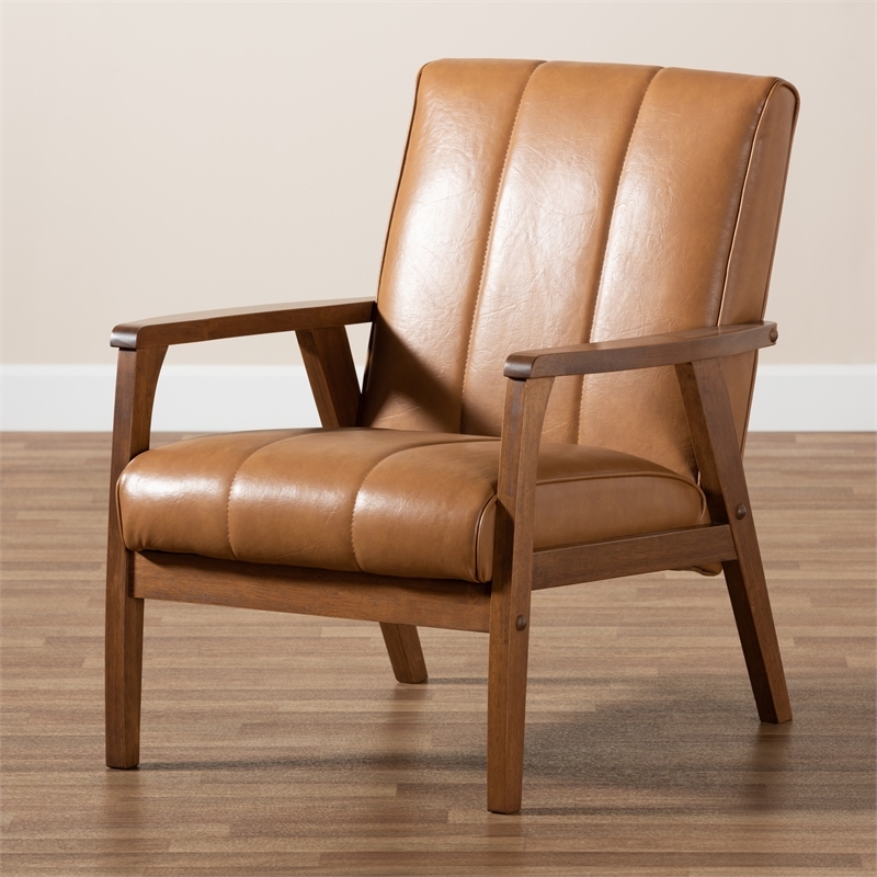 Bowery Hill Mid-Century Wood/Faux Leather Office Chair in Brown