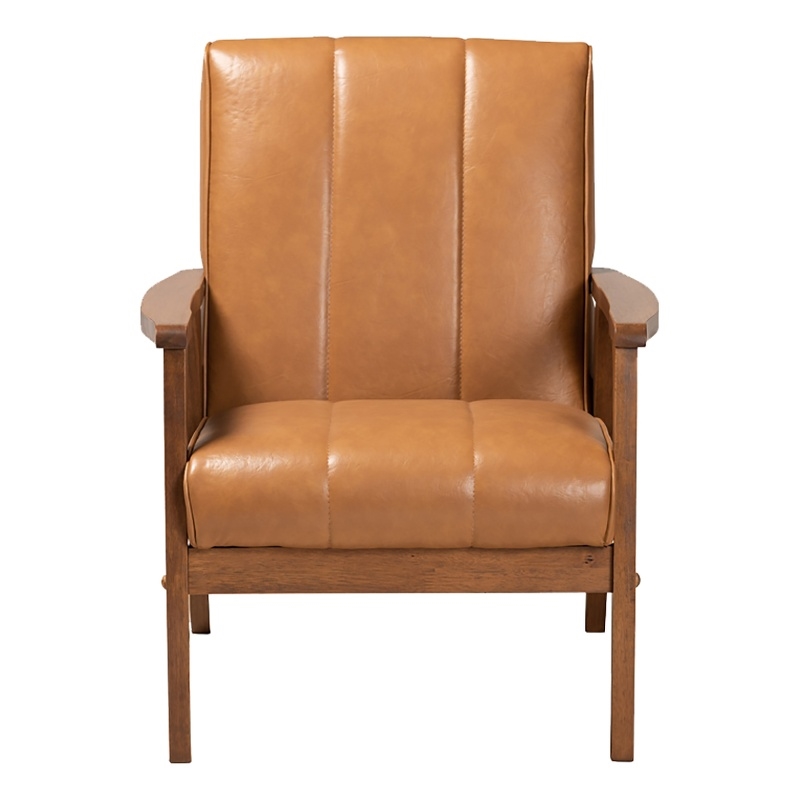 Bowery Hill Mid-Century Wood/Faux Leather Office Chair in Brown