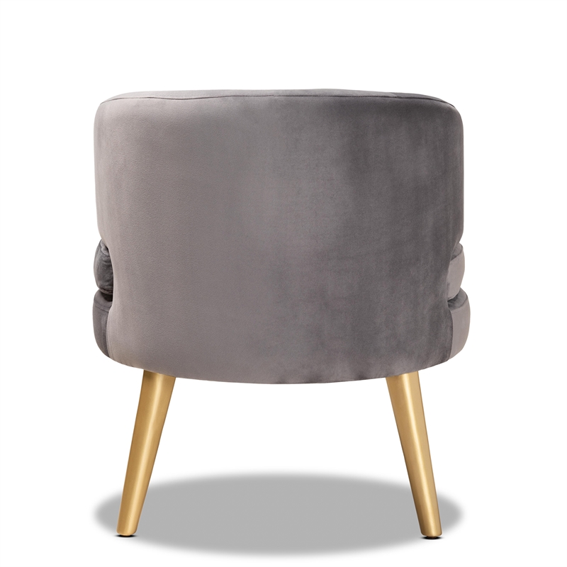 Bowery Hill Grey Velvet Fabric Upholstered and Gold Finished Wood Accent Chair