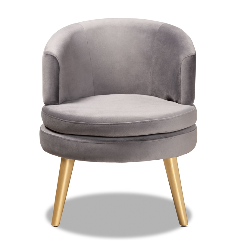 Bowery Hill Grey Velvet Fabric Upholstered and Gold Finished Wood Accent Chair