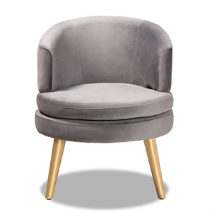 Bowery Hill Grey Velvet Fabric Upholstered and Gold Finished Wood Accent Chair