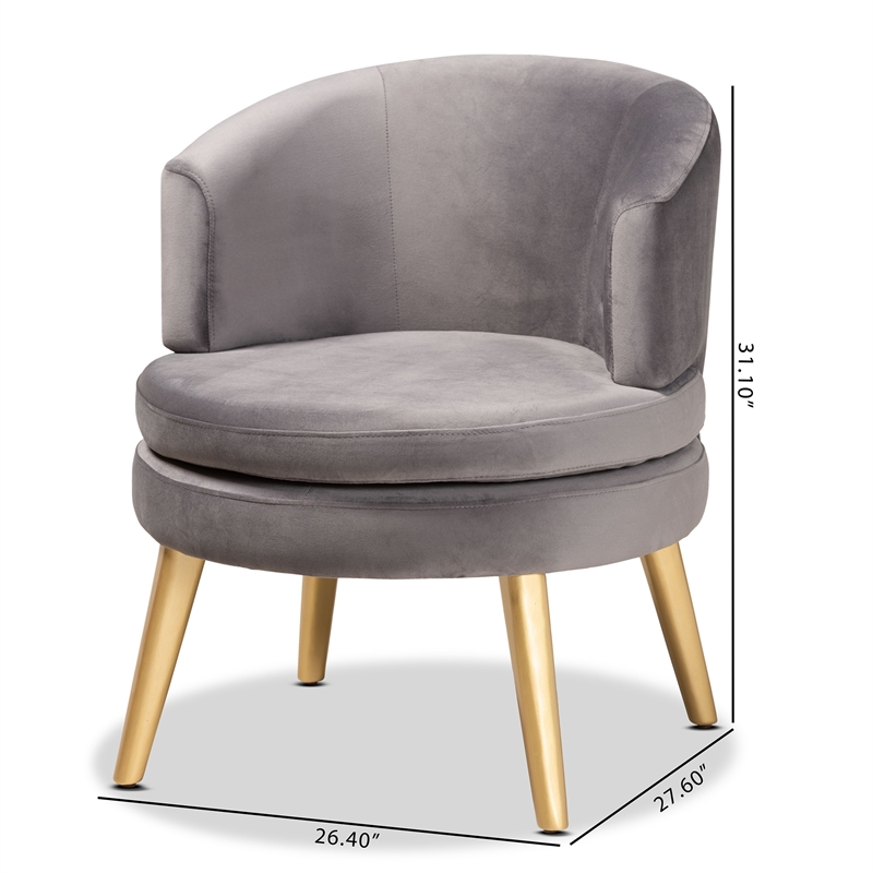 Bowery Hill Grey Velvet Fabric Upholstered and Gold Finished Wood Accent Chair