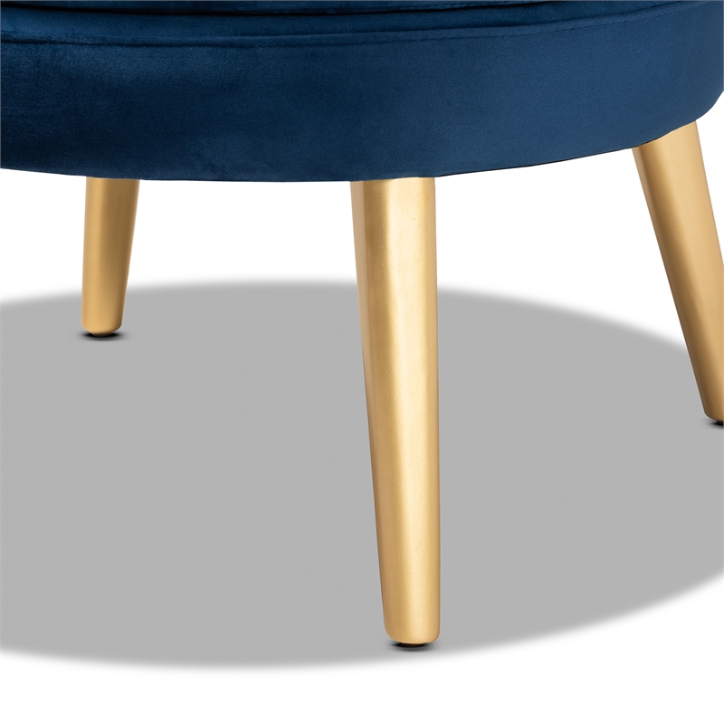 Bowery Hill Blue Velvet Fabric Upholstered and Gold Finished Wood Accent Chair