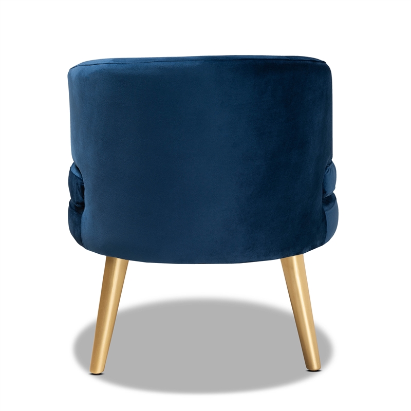 Bowery Hill Blue Velvet Fabric Upholstered and Gold Finished Wood Accent Chair