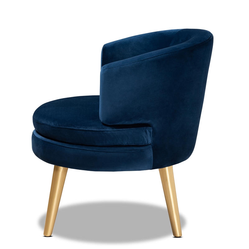 Bowery Hill Blue Velvet Fabric Upholstered and Gold Finished Wood Accent Chair