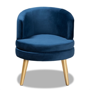 Bowery Hill Blue Velvet Fabric Upholstered and Gold Finished Wood Accent Chair