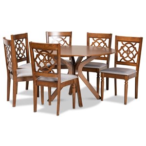 Bowery Hill Grey Fabric Upholstered and Brown Finished Wood 7-Piece Dining Set