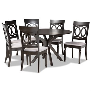 Bowery Hill Grey Fabric Upholstered and Brown Finished Wood 7-Piece Dining Set