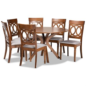 Bowery Hill Grey Fabric Upholstered and Brown Finished Wood 7-Piece Dining Set