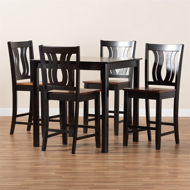 Bowery Hill Two-Tone Dark Brown and Walnut Brown Finished Wood 5-Piece Pub Set