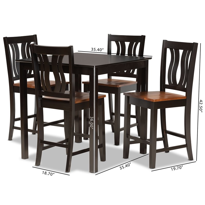 Bowery Hill Two-Tone Dark Brown and Walnut Brown Finished Wood 5-Piece Pub Set