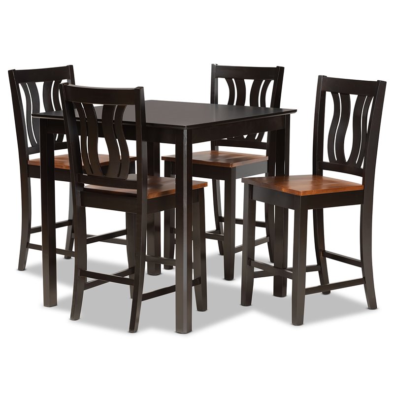 Bowery Hill Two-Tone Dark Brown and Walnut Brown Finished Wood 5-Piece Pub Set