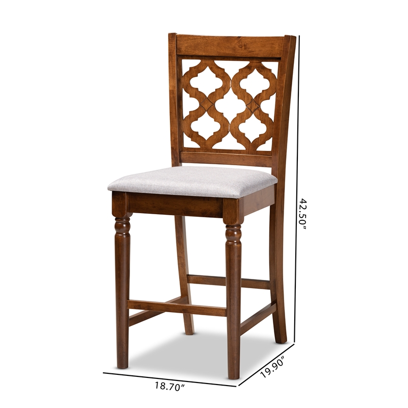 Bowery Hill Grey Upholstered and Brown Finished Wood 2-Piece Counter Stool Set