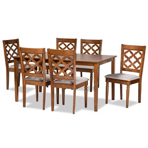 Bowery Hill Grey Fabric Upholstered and Brown Finished Wood 7-Piece Dining Set