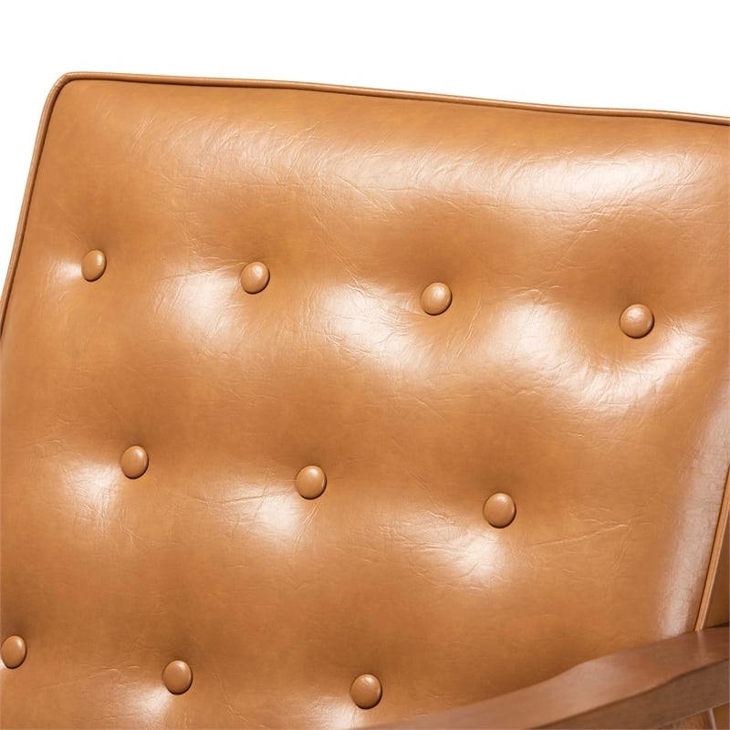 Bowery Hill Mid-Century Faux Leather/Wood Office Chair in Walnut Brown