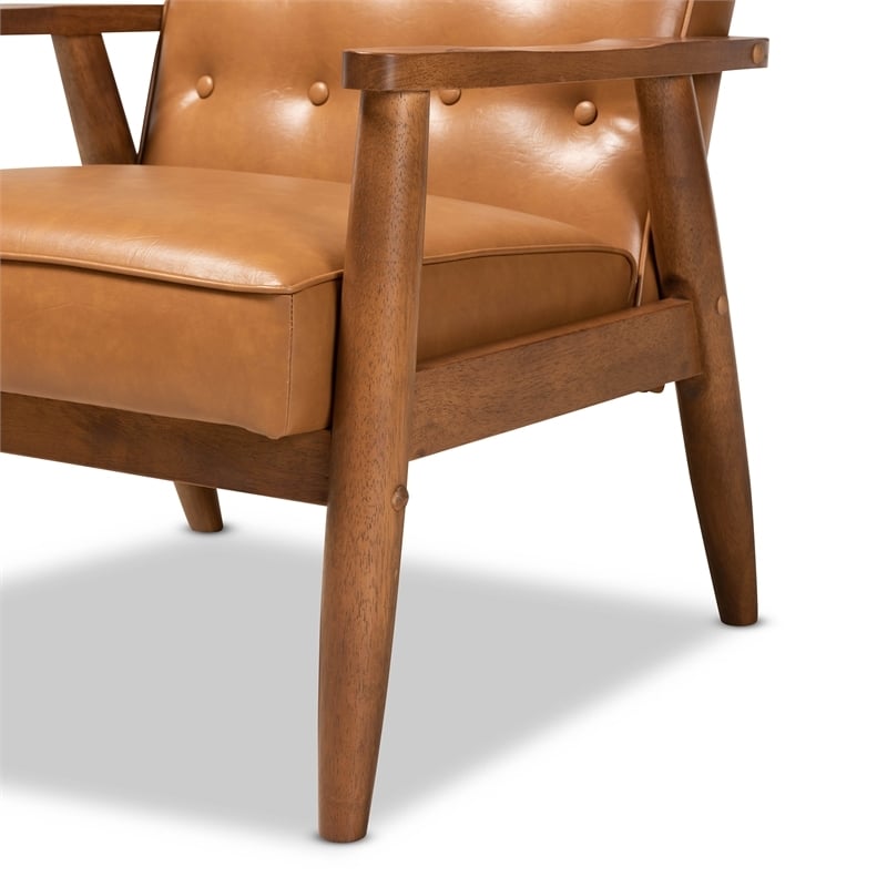 Bowery Hill Mid-Century Faux Leather/Wood Office Chair in Walnut Brown