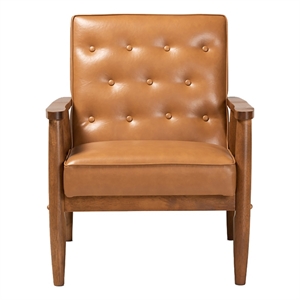 Bowery Hill Mid-Century Faux Leather/Wood Office Chair in Walnut Brown