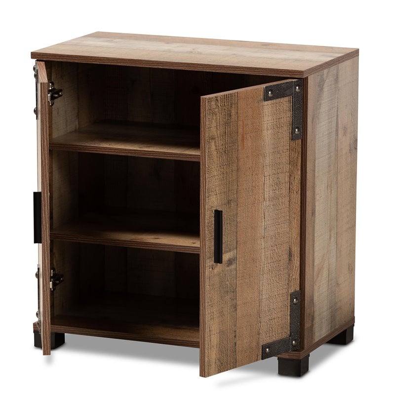 Bowery Hill Finished Wood 2-Door Shoe Cabinet in Rustic brown