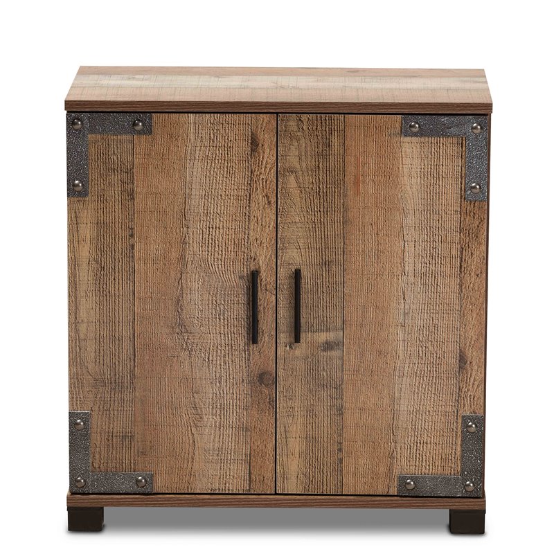 Bowery Hill Finished Wood 2-Door Shoe Cabinet in Rustic brown
