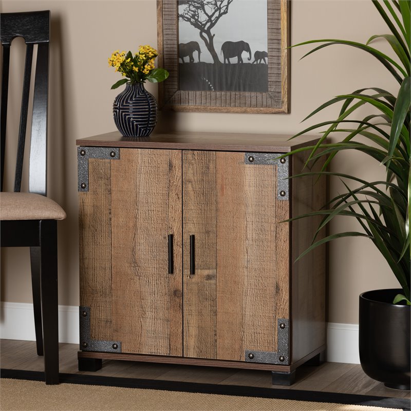 Bowery Hill Finished Wood 2-Door Shoe Cabinet in Rustic brown