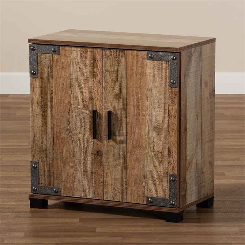 Bowery Hill Finished Wood 2-Door Shoe Cabinet in Rustic brown