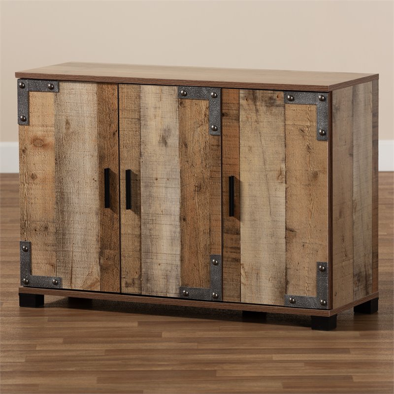 Bowery Hill Finished Wood 3-Door Shoe Cabinet in Rustic brown
