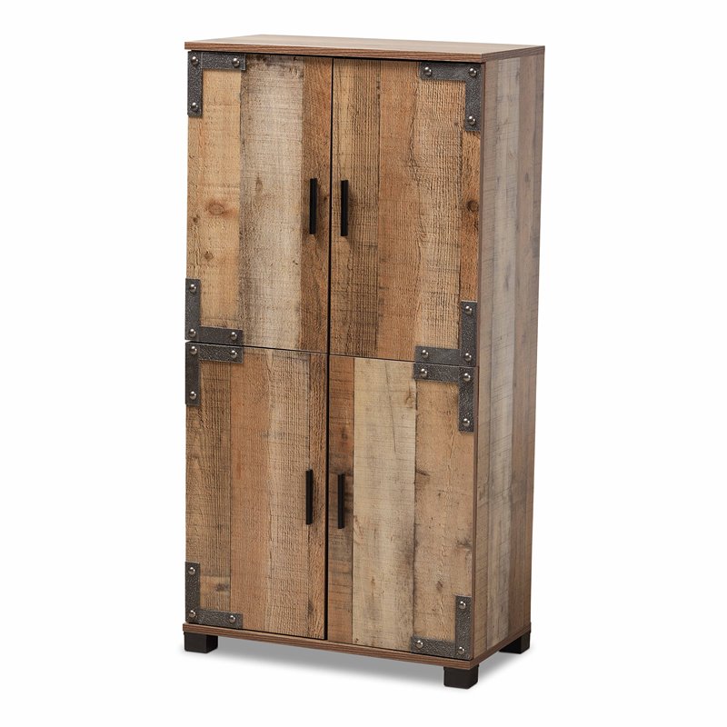 Bowery Hill Farmhouse Wood 4-Door Shoe Cabinet in Rustic brown