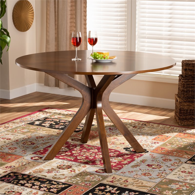 Bowery Hill Walnut Finished 48-Inch-Wide Round Wood Dining Table