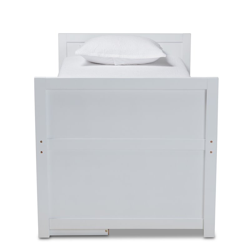 Bowery Hill White Finished Wood Twin Size Storage Bed with Pull-Out Desk