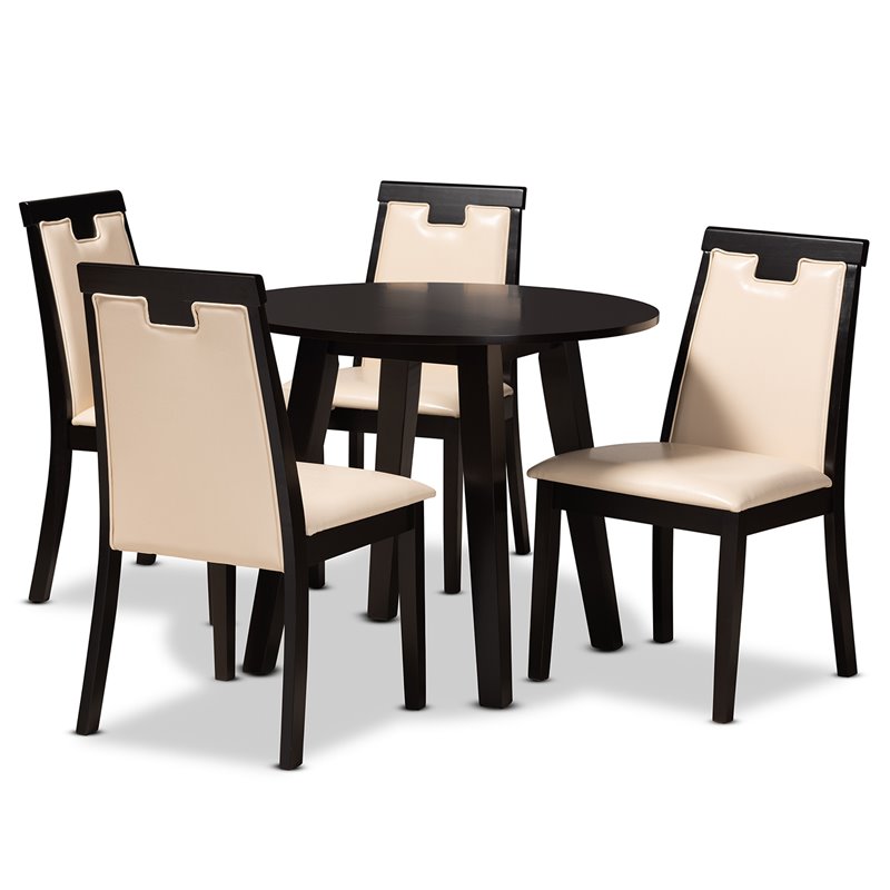 Bowery Hill Beige Faux Leather Upholstered Wood 5-Piece Dining Set
