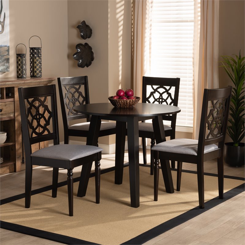 Bowery Hill Gray Fabric and Walnut Finished Wood 5-Piece Dining Set
