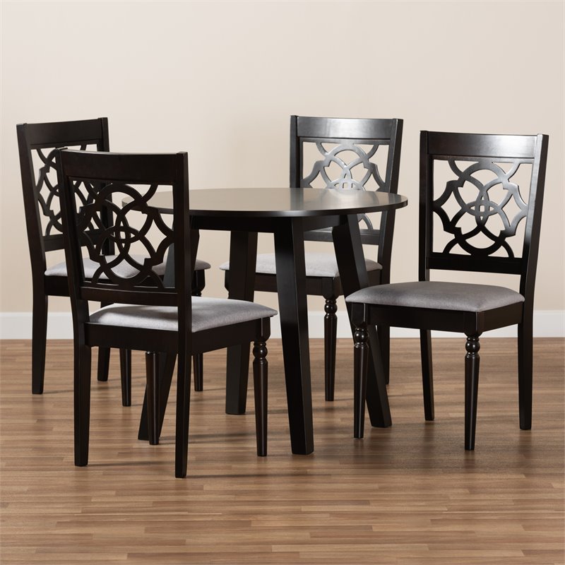 Bowery Hill Gray Fabric and Walnut Finished Wood 5-Piece Dining Set