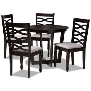 bowery hill gray fabric and dark brown finished wood 5-piece dining set