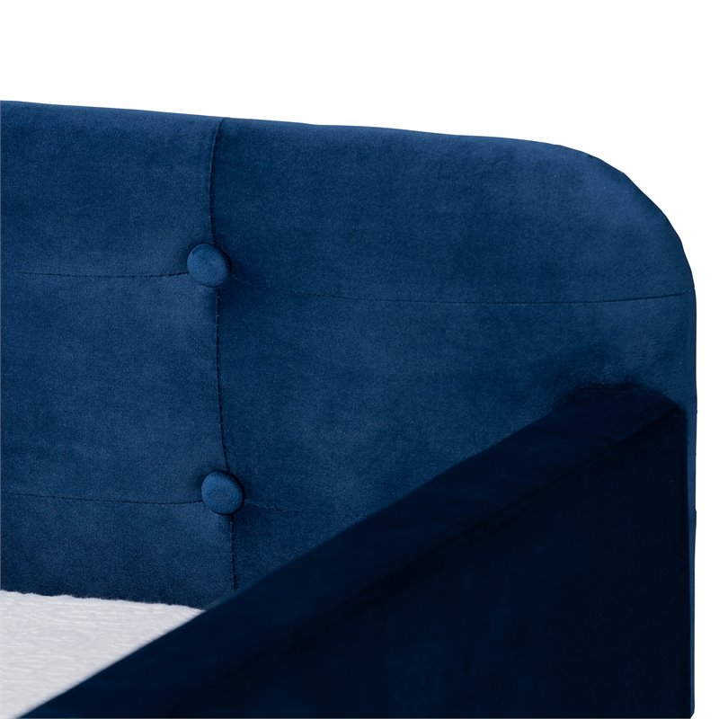 Bowery Hill Navy Blue Velvet Upholstered Twin Size Daybed with Trundle