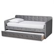 Bowery Hill Gray Velvet Upholstered Twin Size Daybed with Trundle
