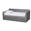 Bowery Hill Gray Velvet Upholstered Twin Size Daybed with Trundle