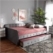 Bowery Hill Transitional Velvet Upholstered Full Size Daybed w/ Trundle in Gray