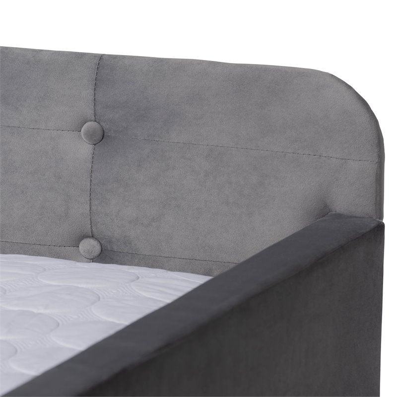 Bowery Hill Transitional Velvet Upholstered Queen Size Daybed w/ Trundle in Gray