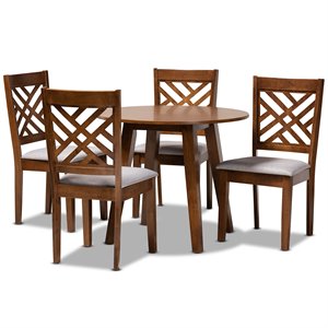 bowery hill gray fabric walnut finished wood 5-piece dining set